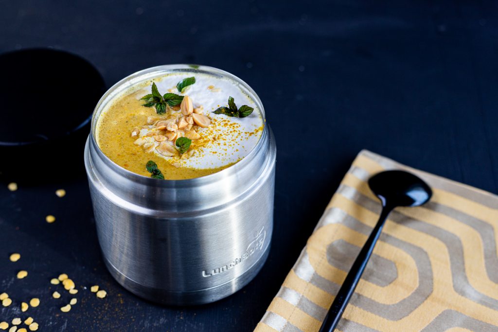 Vegane Linsen Erdnuss Suppe | Meal Prep für Unterwegs